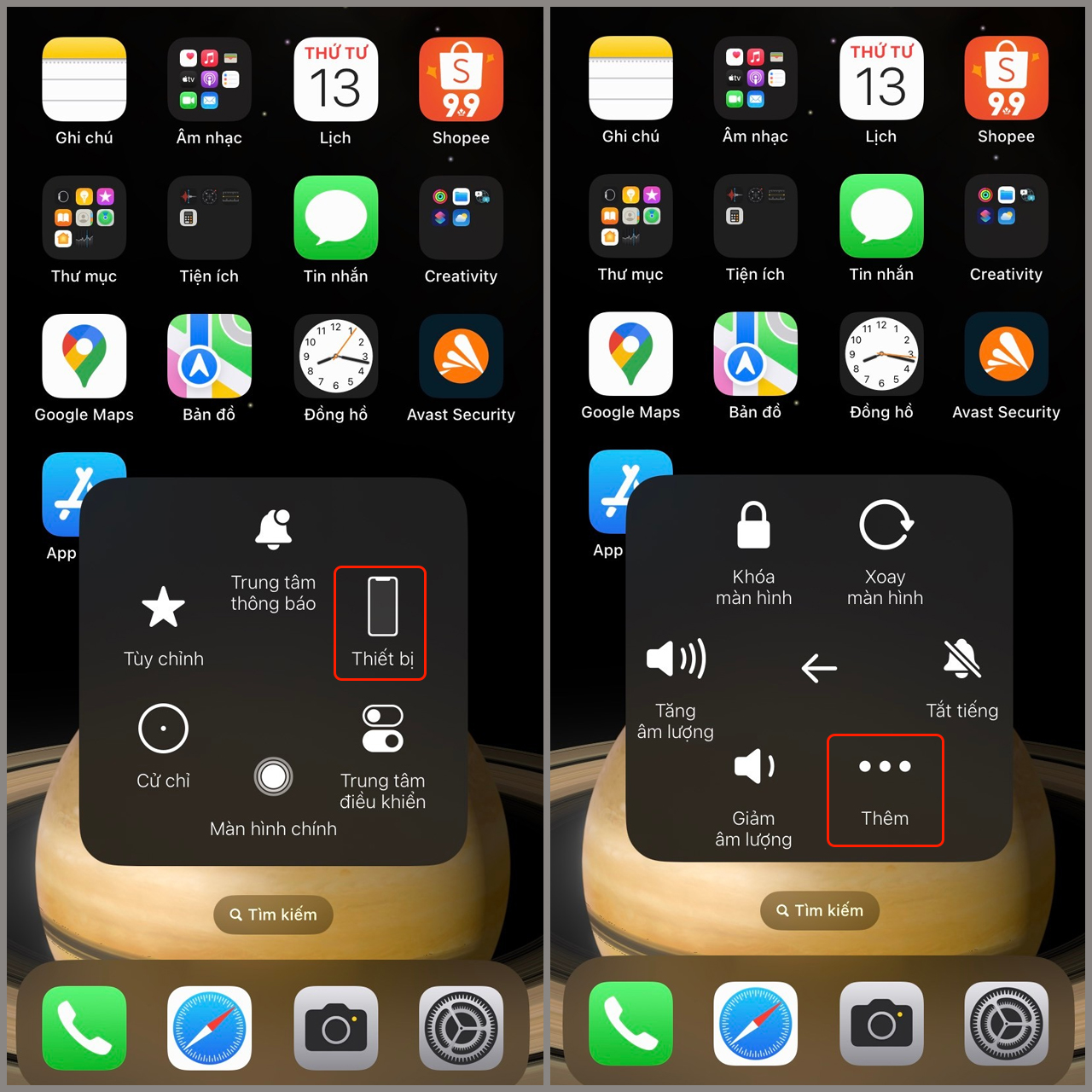Cách khởi động lại iPhone bằng nút Home ảo bước 1
